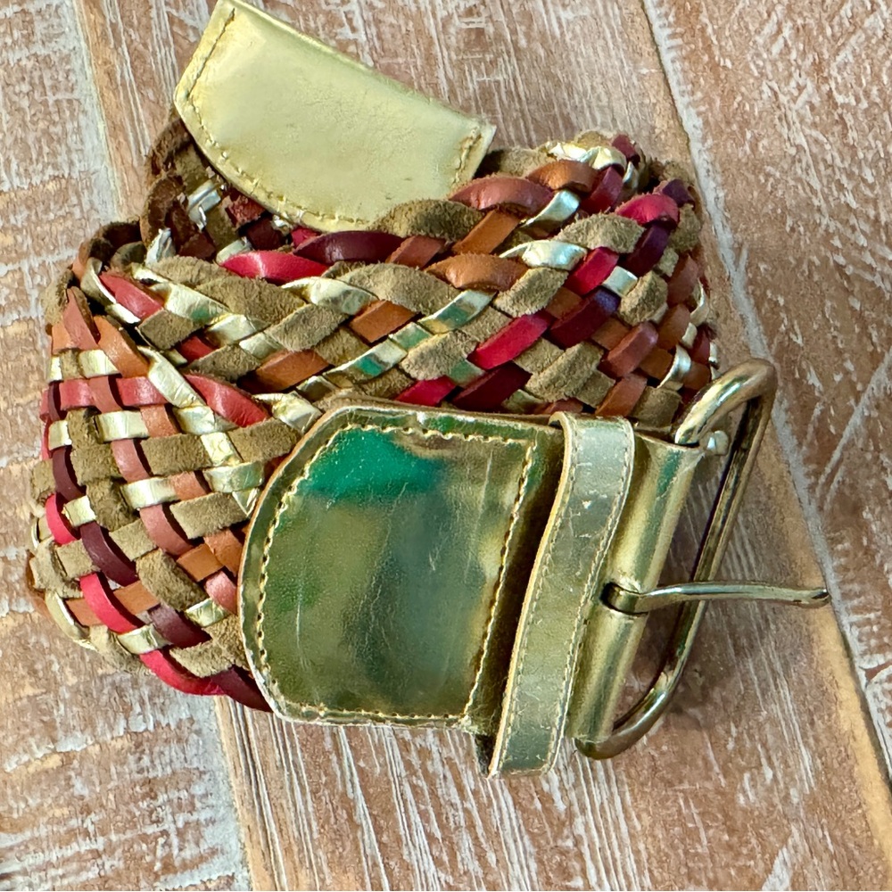 Gold and Red Braided Belt with Intricate Weave
